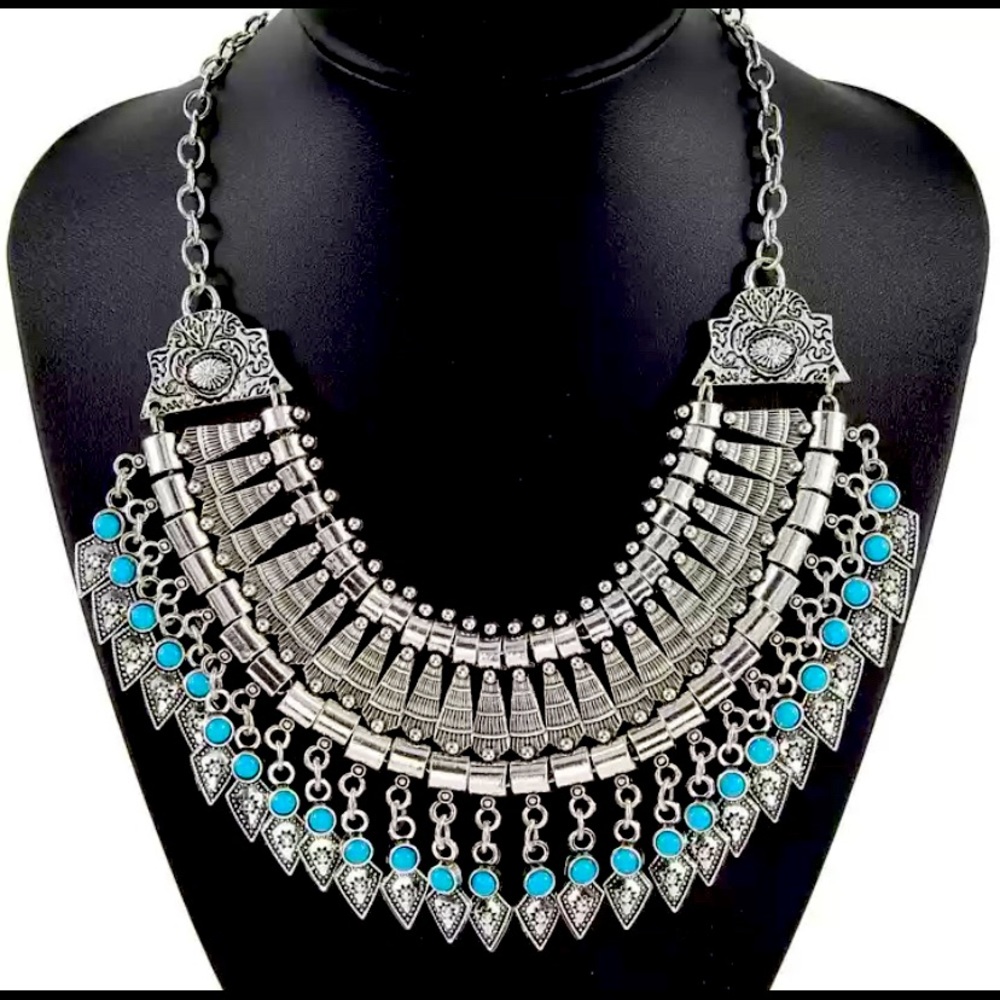 Navajo silver turquoise inspired costume necklace